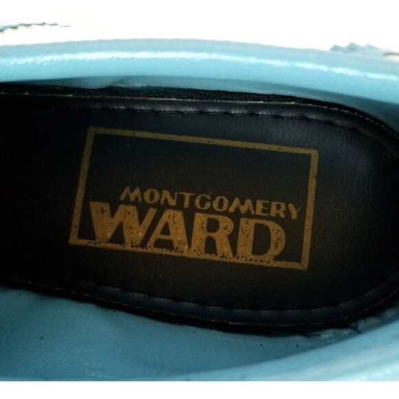 Vintage MONTGOMERY WARD Golf Shoes Sz 9 Blue White Oxford Kiltie Spikes - Picture 3 of 14